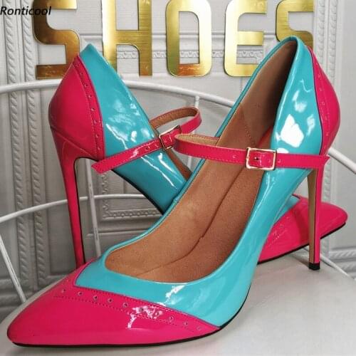 Ronticool Handmade Customization Women British Pumps Patent Stiletto Heel Pointed Toe Gorgeous Party Shoes US Plus Size 5-15