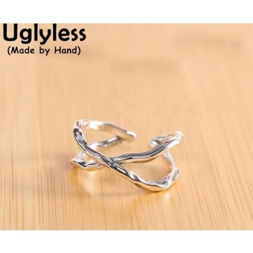 Uglyless Glossy Silver Crosses X Rings for Women New Popular INS Fashion Hollow Ring Real 925 Sterling Silver Simple Dress Jewel