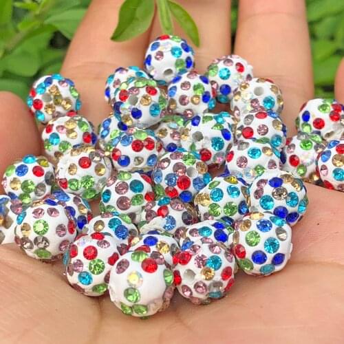10mm White Multicolor Rhinestones Micro Pave Crystal Disco Ball Round Clay Loose beads Bracelet Necklace Jewelry Making DIY