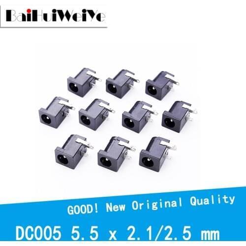 10Pcs/lot Hot Sales DC-005 DC Power Jack Socket Connector DC005 5.5*2.1mm 5.5*2.5 2.1socket Round the needle 5.5*2.5mm