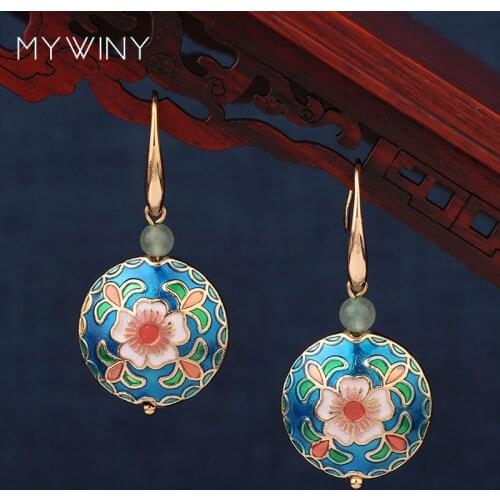 2 colors MYWINY New fashion copper butterfly jewelry cloisonne enamel earrings, vintage flowers simple earrings