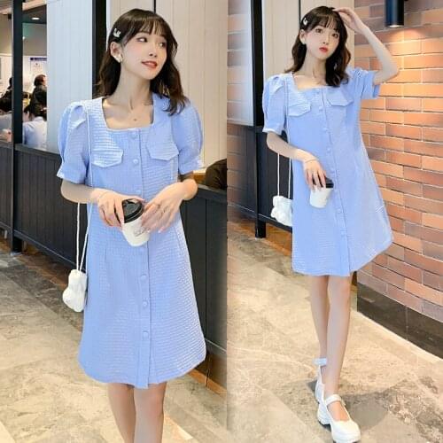 87592# Maternity Dress Summer Cotton Short Sleeves Loose Midi A Line Dress Plus Size Pregnancy Dress Pregnant Women Mom Dress