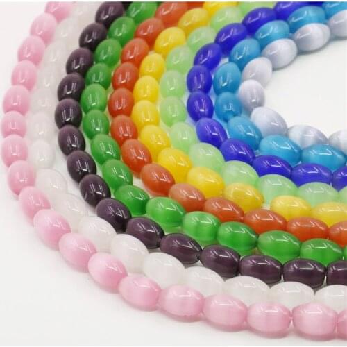 8X12mm Rice Multicolor Cat`s eye Loose Beads DIY Jaspers Natural Stone 15inch Hand Made Fashion Women Girl Jewelry Making Design