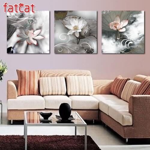 FATCAT 5d diy diamond painting lotus flowers full square round drill diamond embroidery rhinestone triptych home decor AE1511