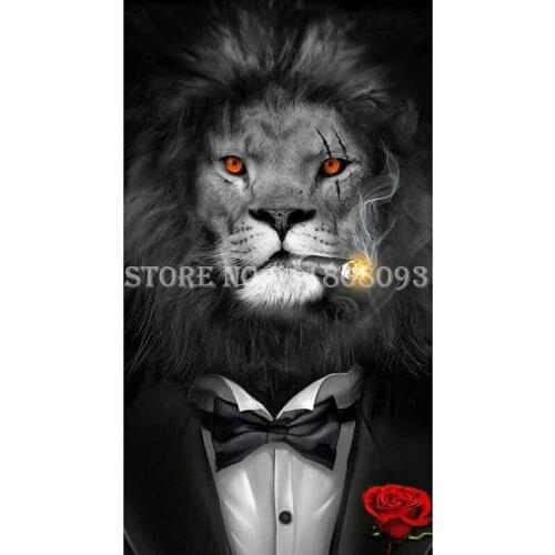 Animal Diamond Embroidery Cross Stitch Kits Gentlemans Lion Diamond Painting 5D Diy Pictures Craft Rhinestones Wall Art Decor