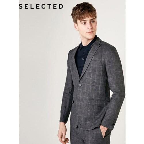 SELECTED Mens Slim Fit Linen Plaid Blazer |419272514