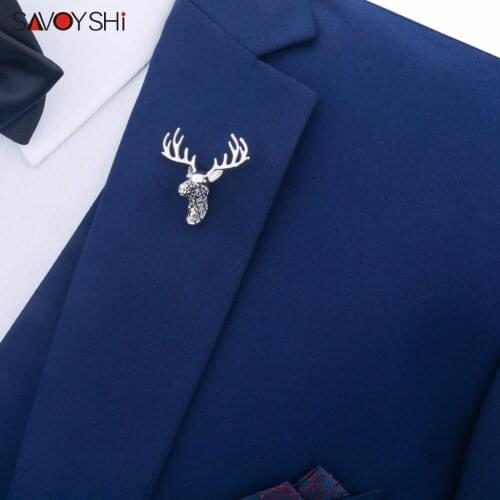 SAVOYSHI Silver color Deer Shape Lapel Pin Brooches Pins Fine Gift for Mens Brooches Collar Party Engagement Brand DIY Jewelry