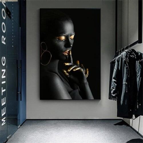 Black Woman with Gold Jewelry Canvas Art Posters And Prints Sexy African Model Canvas Paintings Wall Art Picture For Living Room