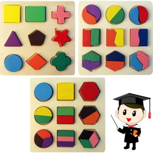 Wooden Geometric Shapes Montessori Puzzle Sorting Math Bricks Preschool Learning Educational Game Baby Toddler Toys for Children