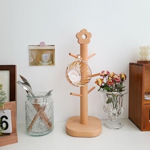 Japanese Beech Wood Flower Holder Mug Coffee Cup 6 Branch Tree-shaped Key Jewelry Storage Rack