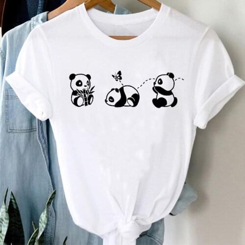 Summer Panda Cartoon T-shirts Women 90s Fashion Girl Ladies Female Tee T-Shirt Clothes Graphic Tshirt Top Lady Print