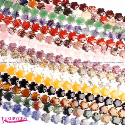 High Quality 20mm Smooth 17Type Material Natural Stone Flat Flower Shape Gems Loose Beads Strand 20Pcs Jewelry Making wj376