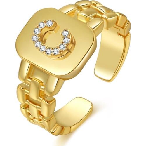 Ins Blogger French Retro European and American Zircon Inlaid 26 English Alphabet Chain Female Personal Fashion Ring for Women