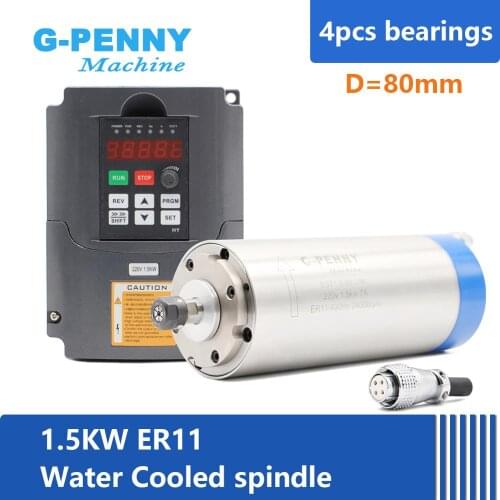 Water cooled spindle kit 1.5kw ER11 water cooled spindle motor 4 pcs bearings 80x200mm high accuracy & HY 2.2kw Inverter/VFD