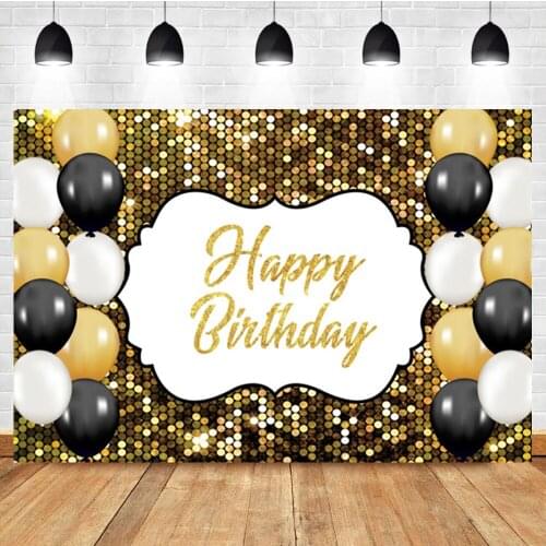 Laeacco Balloon Gold Glitter Sequin Birthday Portrait Custom Photography Backdrop Photographic Photo Background For Photo Studio