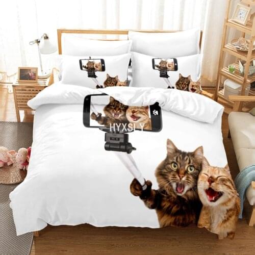 Lying Cat Cute Pets Bedding Set Soft Fabric Duvet Cover Kids Adult Bed Lines King Queen Twin Full Single Double Size Comforter