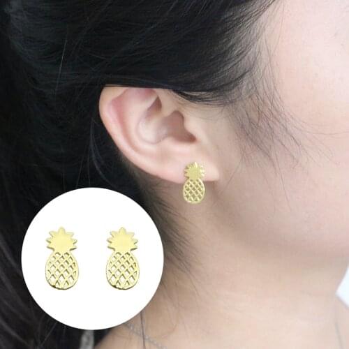 Minimalist Fruit Pineapple Earrings For Women Girl Elegant Hollow Brushed Ananas Stud Earrings Bohemian Female Jewelry Brincos