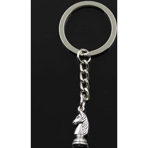 Fashion 30mm Key Ring Metal Key Chain Keychain Jewelry Antique Bronze Silver Color Plated Chess Knight 20x8mm Pendant
