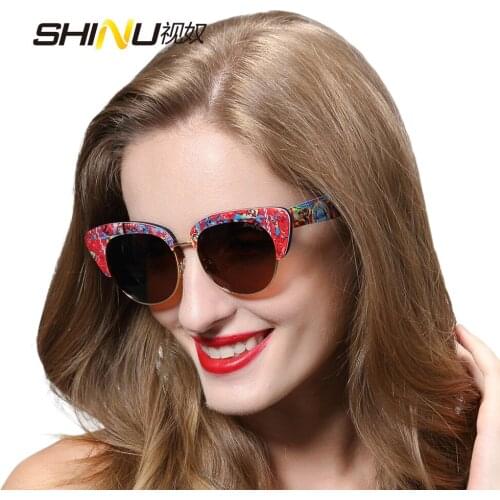 2016 high quality cat eye sunglasses men half rim golden frame polarized fashion women sun glasses big frame with box SH120