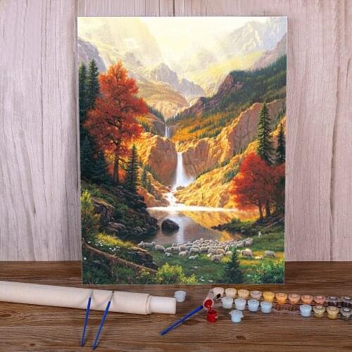 Landscape Sunset Painting By Numbers Kit Oil Paints 40*50 Canvas Painting Handmade For Children Wholesale For Handiwork