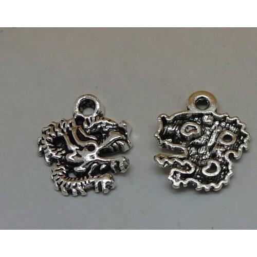Nevstop 100pcs/lot Antique Silver Animal Pendant Dragon Head Charms 22x19mm Jewelry Accessories