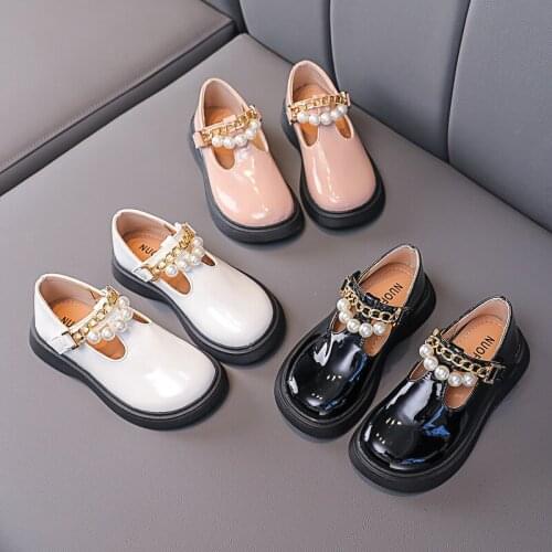 2021 New Girls Leather Shoes Pearl Wedding Dress Princess School Shoes Fashion Kids Shoes 21-30 mary jane shoes baby girl shoes