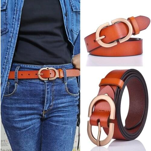 2021 new ladies leather cowhide gold and silver pin buckle all-match 105-115cm casual retro pants belt belt
