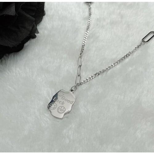 Retro Titanium Steel Irregular Geometric Good Luck Pendant Necklaces for Women Asymmetry Smile Linked Chain Necklace Jewelry