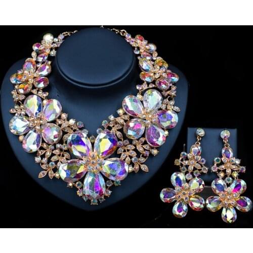 LAN PALACE indian jewelry set wedding decoration jewelry set Austrian crystal necklace and earrings free shipping