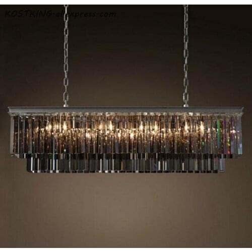 RH American classic crystal glass tube LED pendant lamp light rectangular square foyer living dinning room ceiling hanging lamp