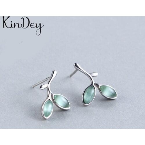 Kindey Luxury Silver Color Opal Leaf Earrings For Women Hot Fashion Bridal Wedding Earrings Brinco Bijoux
