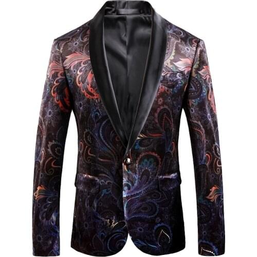 Luxury Mens Floral Blazer Velvet Suit Jacket Black Plus Size 5Xl Blazer Masculino Slim Fit British style Men vetement homme 2018