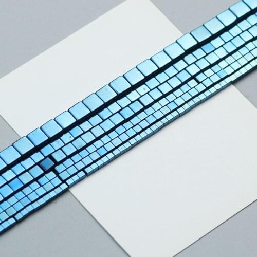 Sapphire Blue Square Beads Plating Cube Natural Hematite Stone Loose Beads For Jewelry Making DIY Bracelet Necklace Accessories
