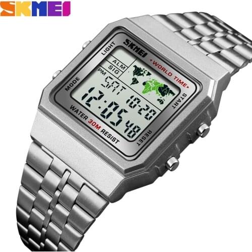LED Digital Mens Watch Sports Watches Men Relogio Masculino Relojes Stainless Steel Military Waterproof Wrist watches SKMEI