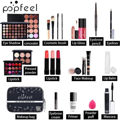 All In One Full Professional Makeup Kit For Girl Lip Gloss Palette Makeup Brush Eyebrow Pencil Mascara Christmas Gift TSLM1