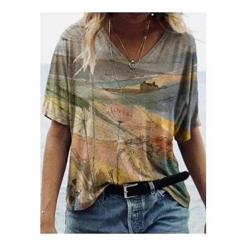 Blouse Shirt Fashion 2021 Large Size Tops Women Casual V Neck Shirt Tees Ladies Loose Floral Print Tunic Shirt