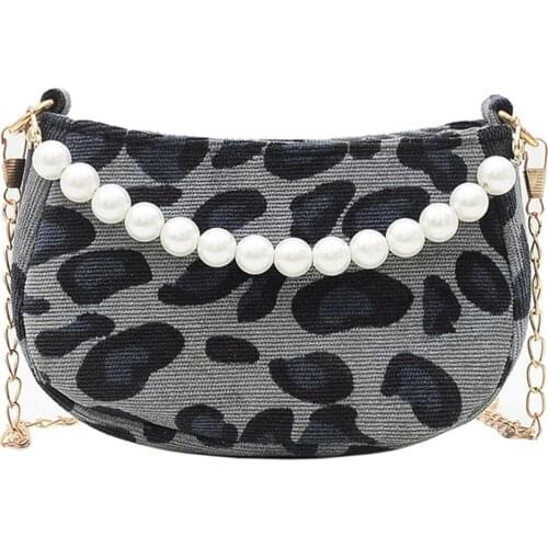 Lady Shoulder Bag Houndstooth/Leopard print Purse Mobile Phone Coin key Small Bag Pearl chain decor Girl fashion handbag