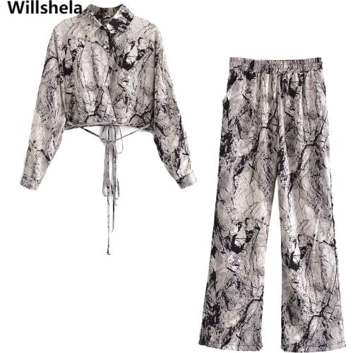 Willshela Women Two Piece Set Cropped Shirt Fashion Elastic Waist Trousers Chic Lady Casual y2k Woman Outfits Pants Sets