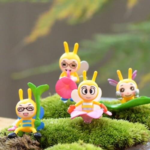 ZOCDOU 1 Piece Cartoon Honeybee Bee Insect Fly Flower Fairy Singer Band Moss Model Samll Statue Figurine Ornament Miniature