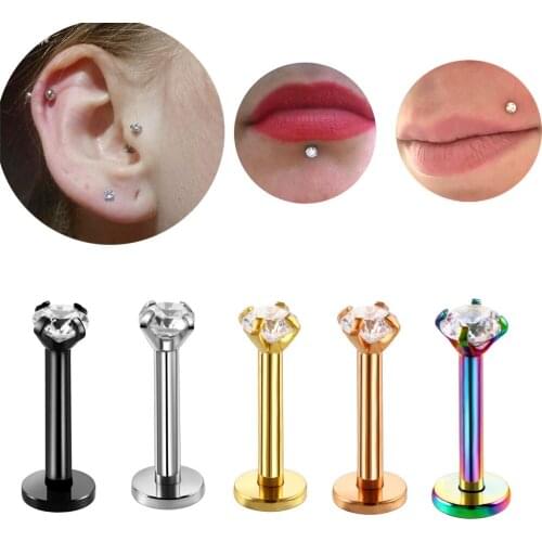 1pc Surgical Steel Crystal Ball Lip earring Stud Labret Lip Studs Ring Internally Thread Lip Sexy Body Piercings Jewelry