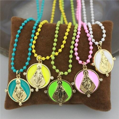 10pcs/lot Fashion colorful enamel necklace,plated religion component jewelry,rainbow beads chain necklace wholesale