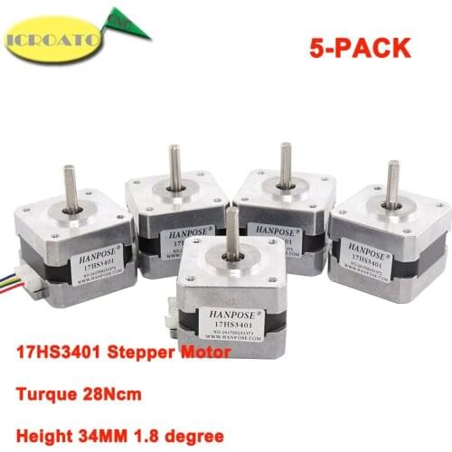 5-Pack 4-lead Nema17 Stepper Motor for 3D printer 42 motor Nema 17 motor 42BYGH 34mm 1.3A (17HS3401) motor for CNC XYZ