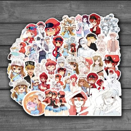 50pcs Japanese Cartoon Cells At Work Stickers Decal for Luggage Laptop Skateboard Snowboard Suitcase Mobile Phone