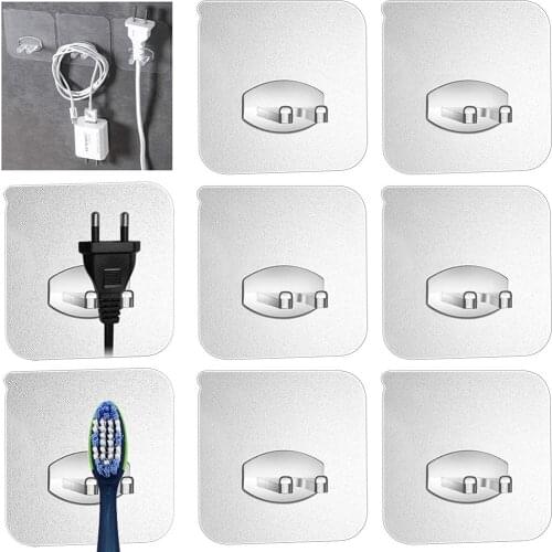 6pcs Transparent Hooks Multi-Purpose Powerful Adhesive Seamless Plastic Punch-free Hook Home kitchen Power Plug Hook