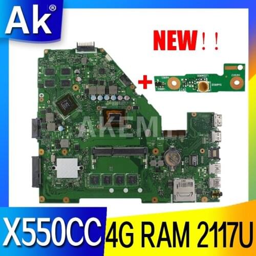 Akmey X550CC For Asus X550CA R510C Y581C X550C X550CL laptop motherboard 4G RAM 2117U CPU tested 100% work original mainboard