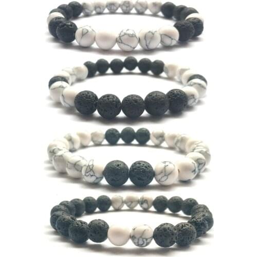 8mm Howlite & Black Stone Beads Bracelet Volcanic Rock DIY Essential Oil Diffuser Bracelet Jewelry Men Pulseras Mujer