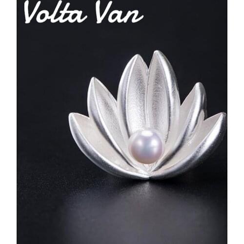 Volta Van 925 Sterling Silver Brooches Freshwater Pearls Pins 2021 New Elegant Lotus Flower Concise Fashion Design Brooches