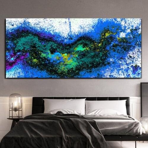 DDWW Large Size Blue Green White Abstract Clouds Wall Picture Oil Painting for Living Room Canvas Modern Art Poster and Print