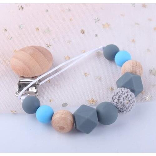 Wooden Silicone Pacifier Chain Clip Bead Bracelet Pendants Toy for Baby Infant Rope Chew Leash Nipple Holder Bite Teether Gift