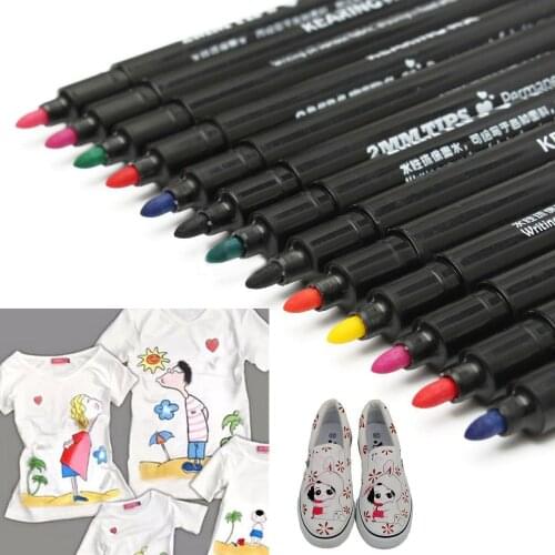 DIY 13pcs Fabric Marker Pens Permanent Colors For Textile Clothes T-Shirt Shoes